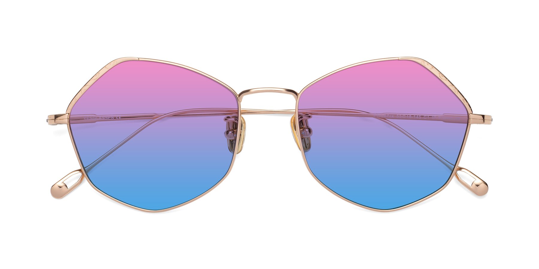 Folded Front of Phoenix in Rose Gold with Pink / Blue Gradient Lenses