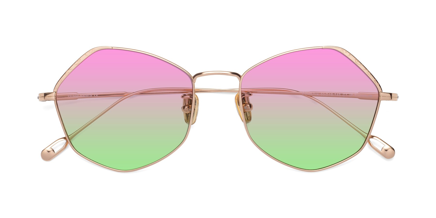 Folded Front of Phoenix in Rose Gold with Pink / Green Gradient Lenses
