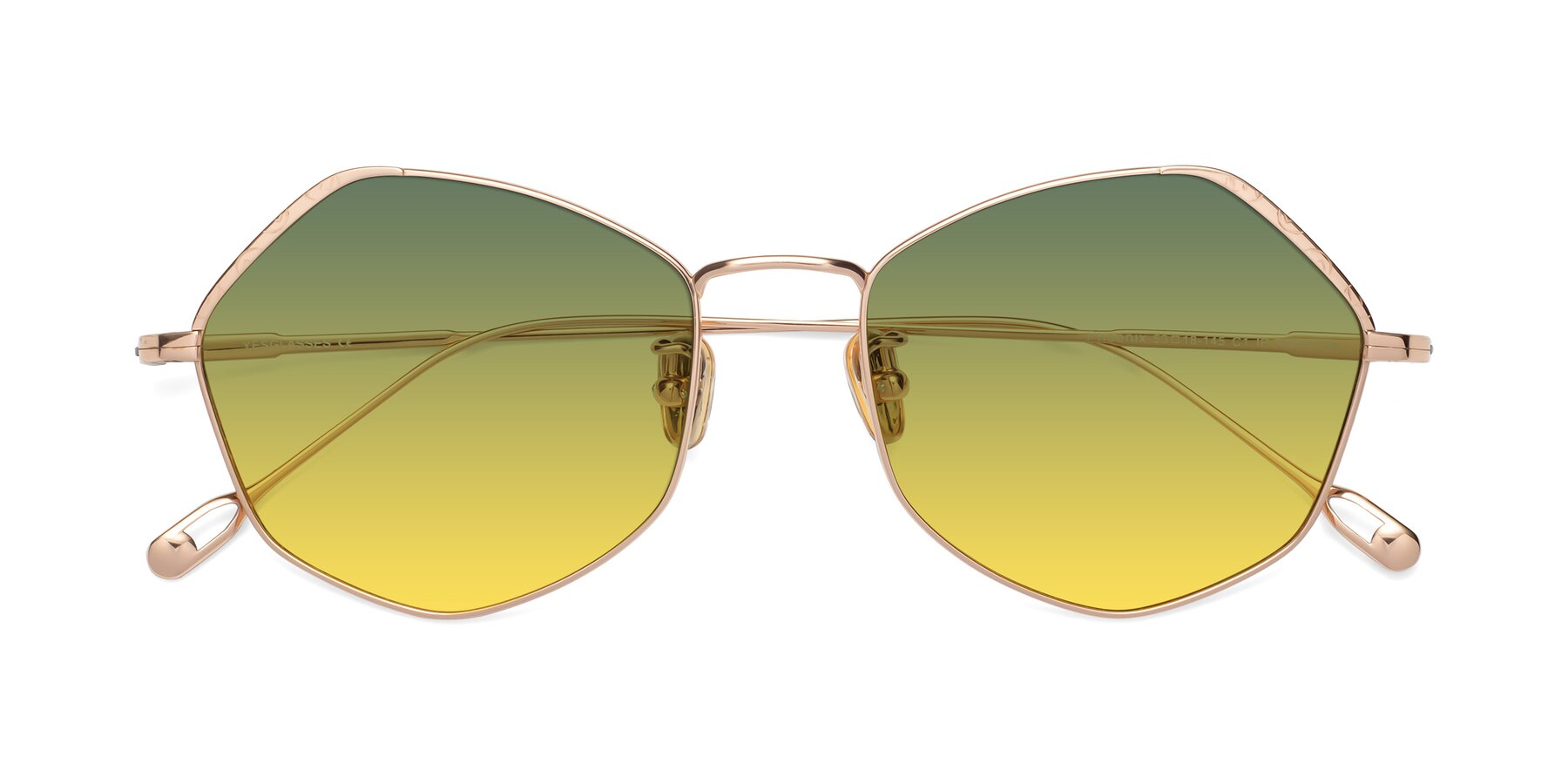 Folded Front of Phoenix in Rose Gold with Green / Yellow Gradient Lenses