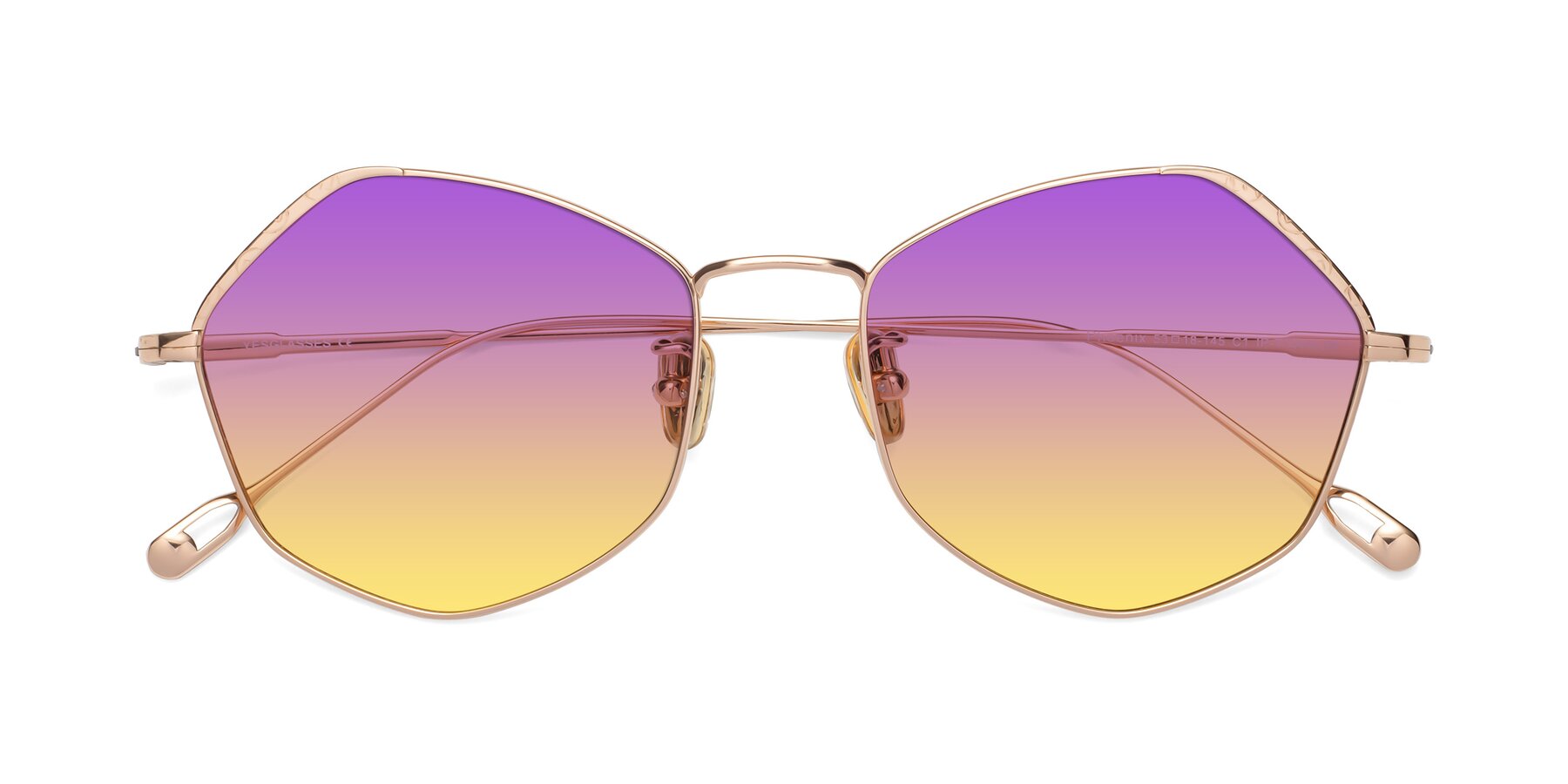 Folded Front of Phoenix in Rose Gold with Purple / Yellow Gradient Lenses