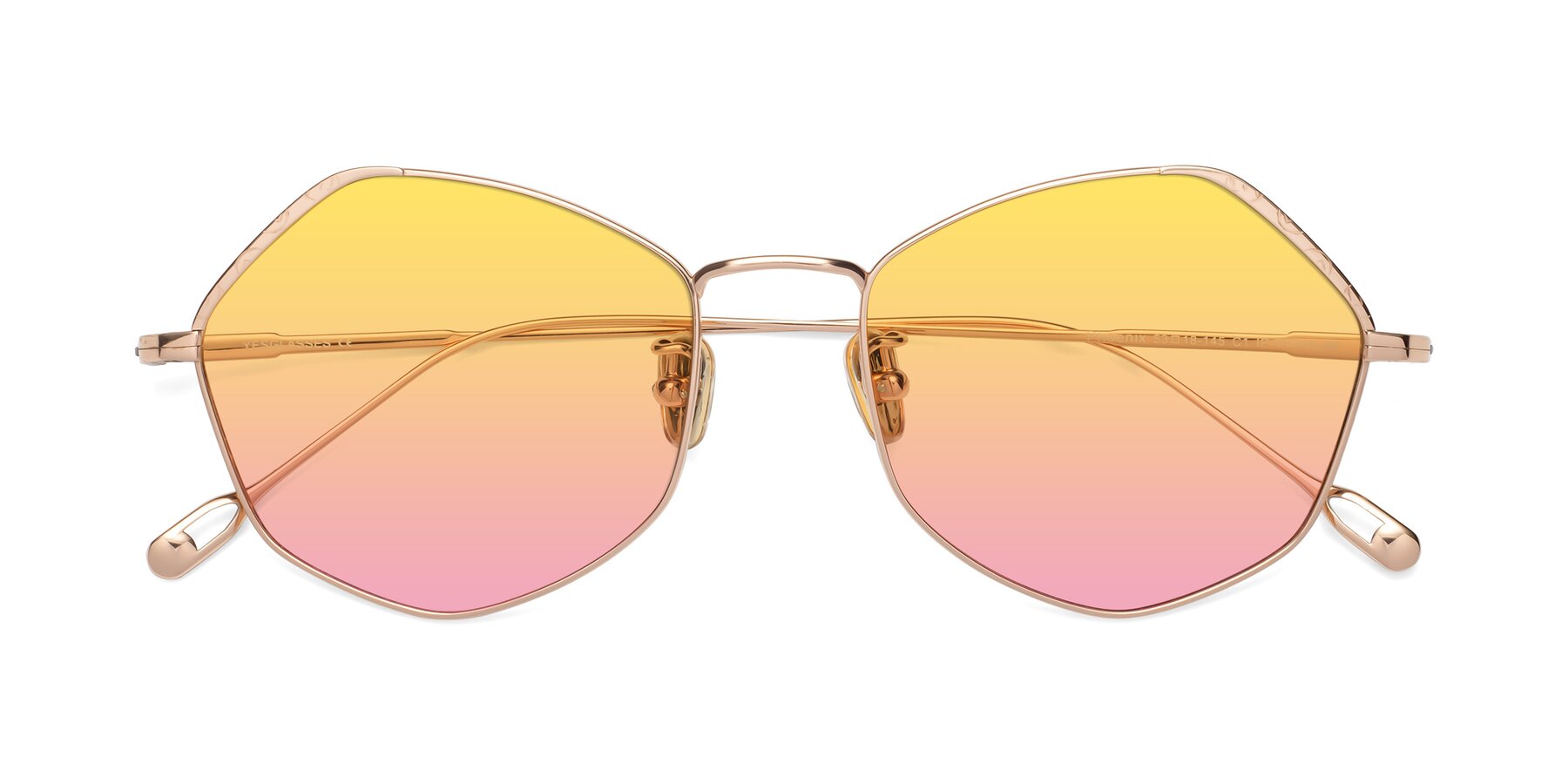 Folded Front of Phoenix in Rose Gold with Yellow / Pink Gradient Lenses