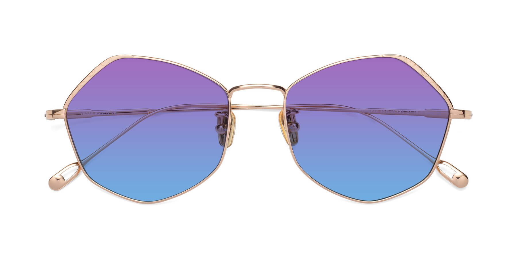 Folded Front of Phoenix in Rose Gold with Purple / Blue Gradient Lenses