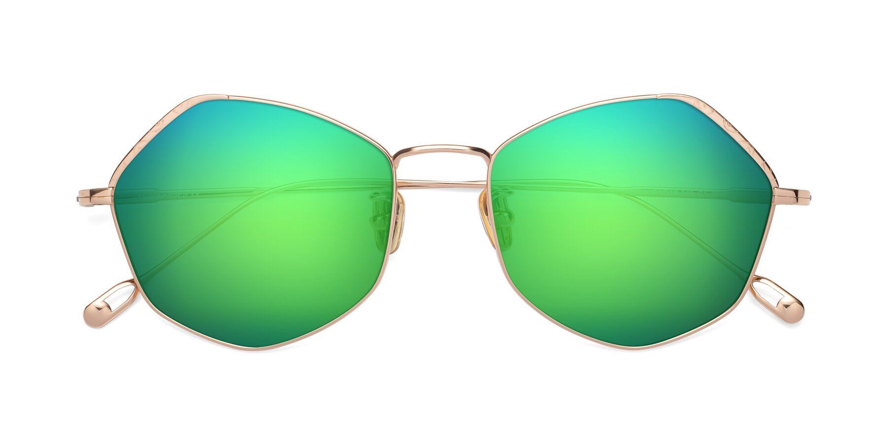 Folded Front of Phoenix in Rose Gold with Green Mirrored Lenses