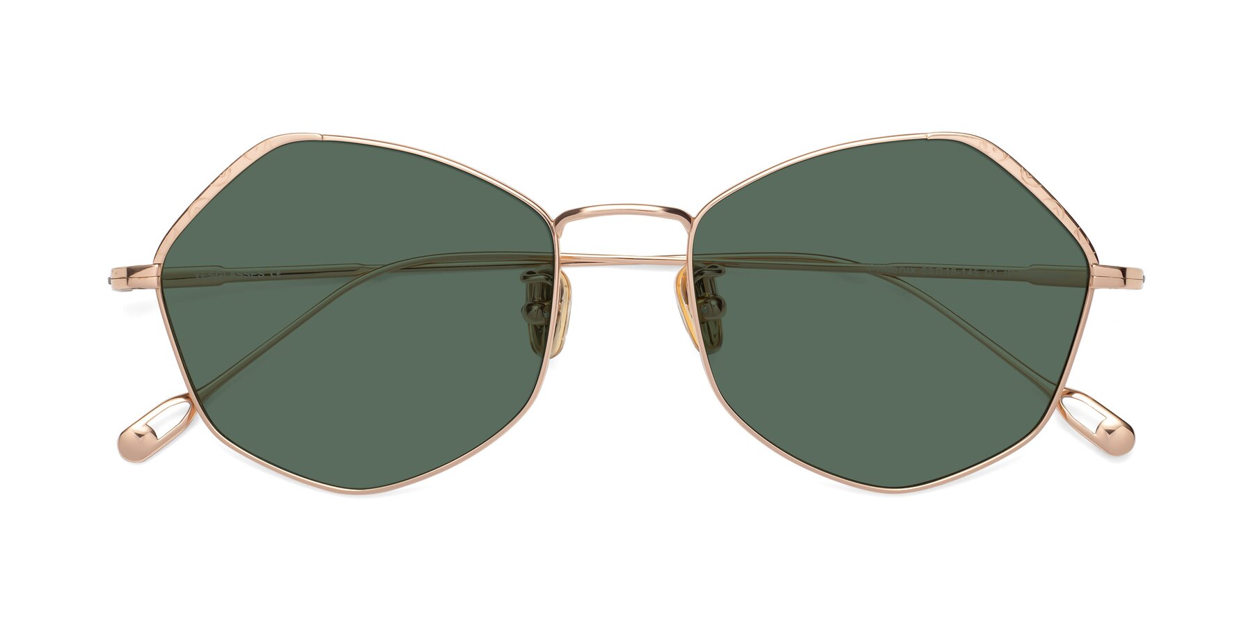 Folded Front of Phoenix in Rose Gold with Green Polarized Lenses