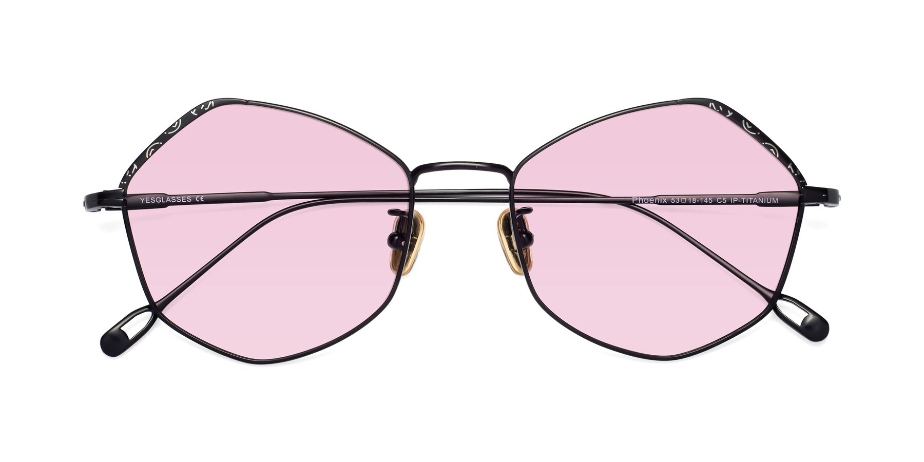 Folded Front of Phoenix in Black with Light Pink Tinted Lenses