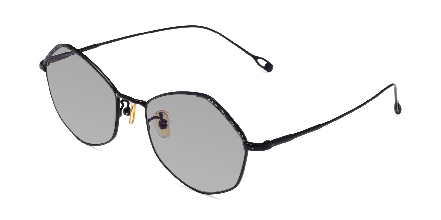 Black Retro-Vintage Titanium Geometric Tinted Sunglasses with Light ...