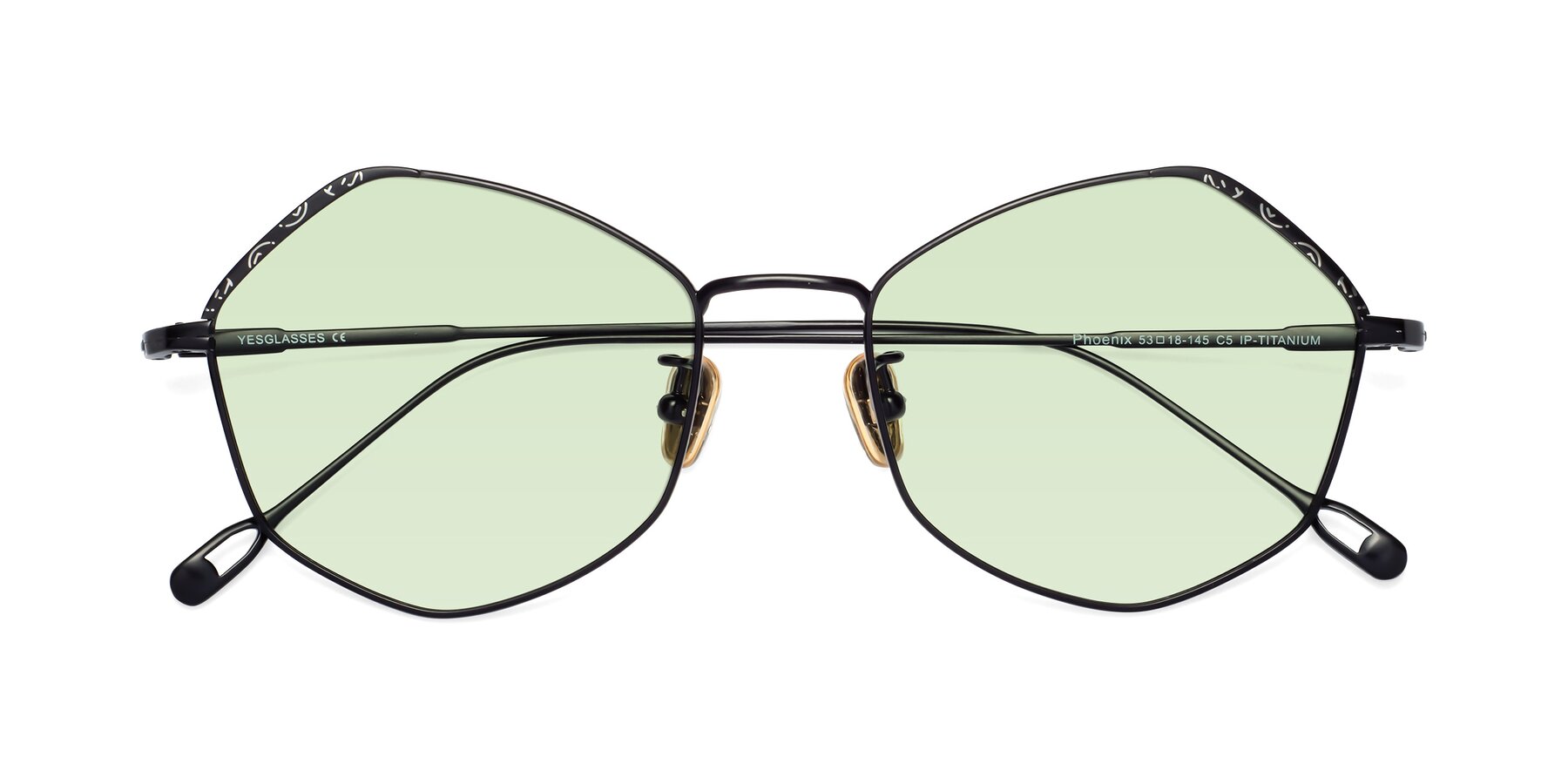 Folded Front of Phoenix in Black with Light Green Tinted Lenses
