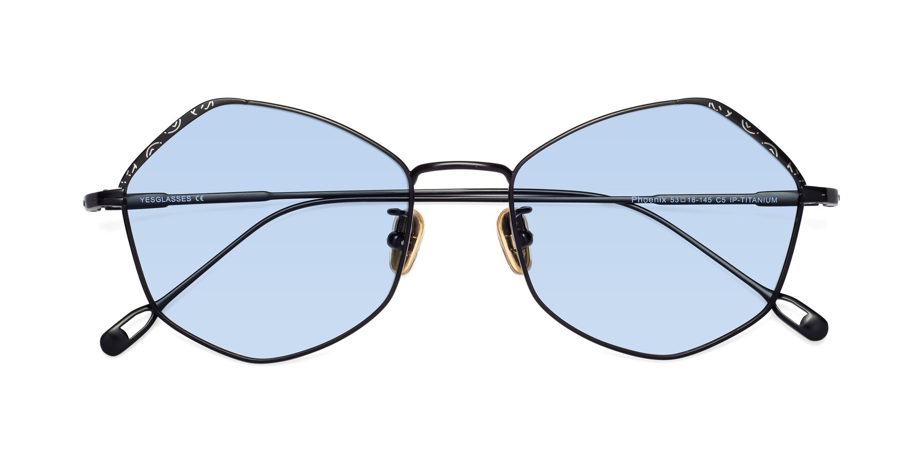 Folded Front of Phoenix in Black with Light Blue Tinted Lenses