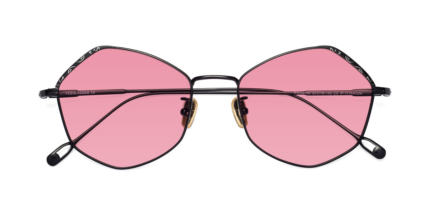 Folded Front of Phoenix in Black with Pink Tinted Lenses