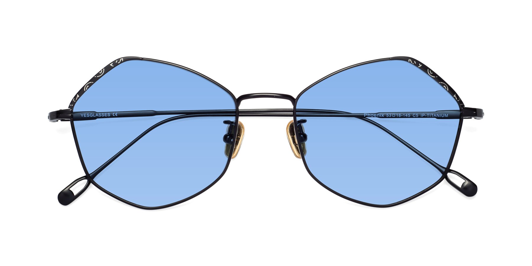 Folded Front of Phoenix in Black with Medium Blue Tinted Lenses
