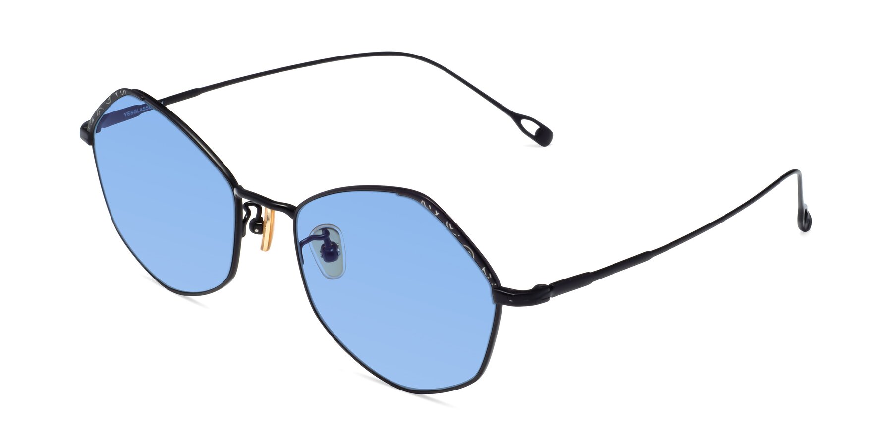 Angle of Phoenix in Black with Medium Blue Tinted Lenses
