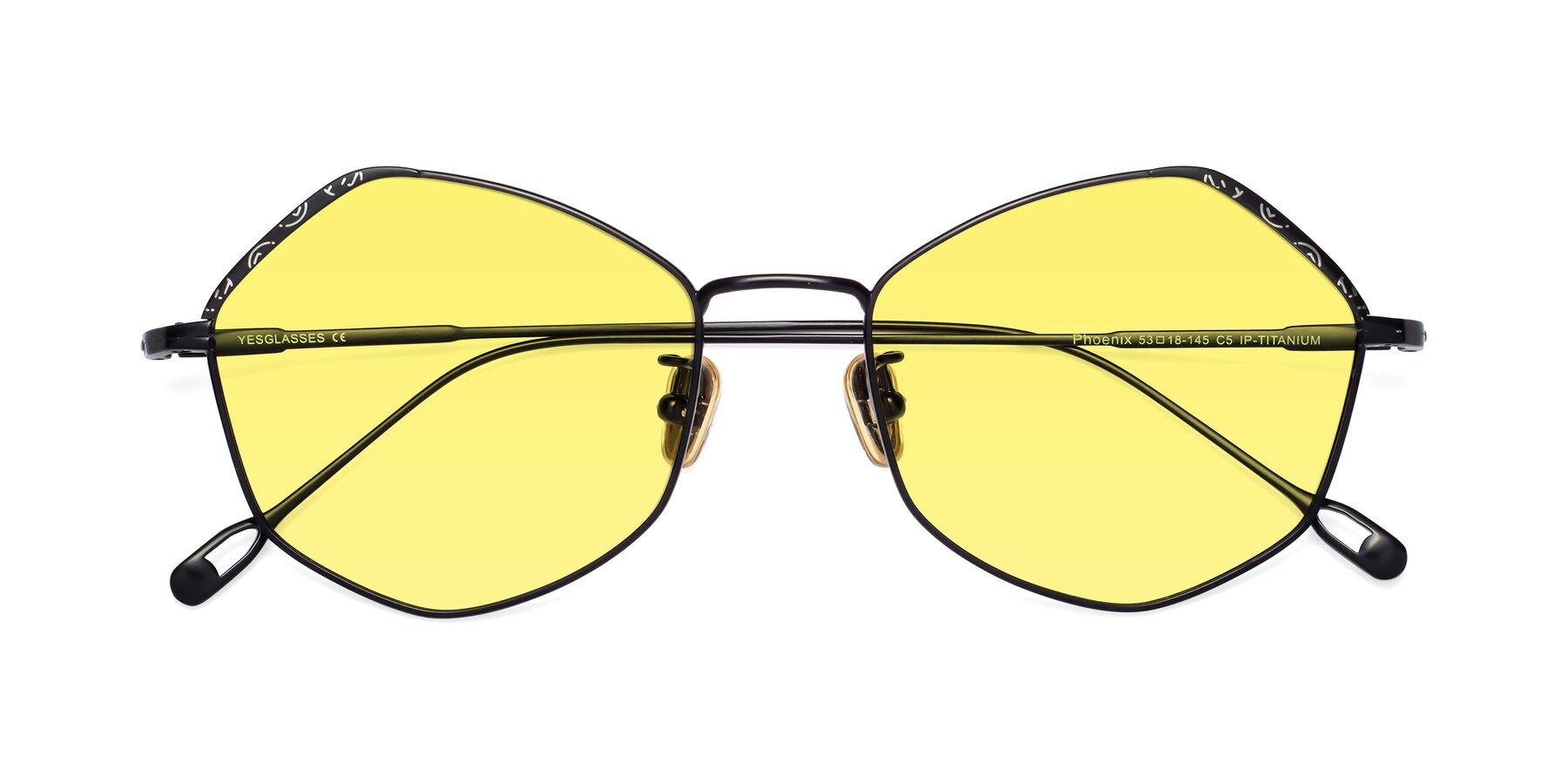Folded Front of Phoenix in Black with Medium Yellow Tinted Lenses