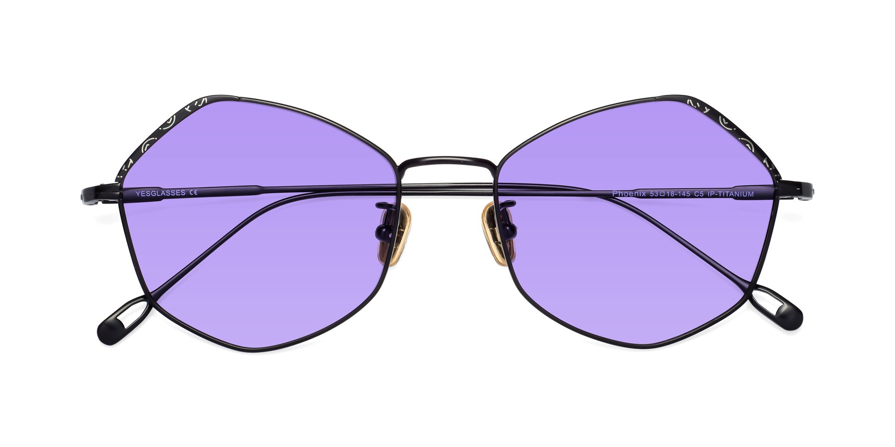 Folded Front of Phoenix in Black with Medium Purple Tinted Lenses