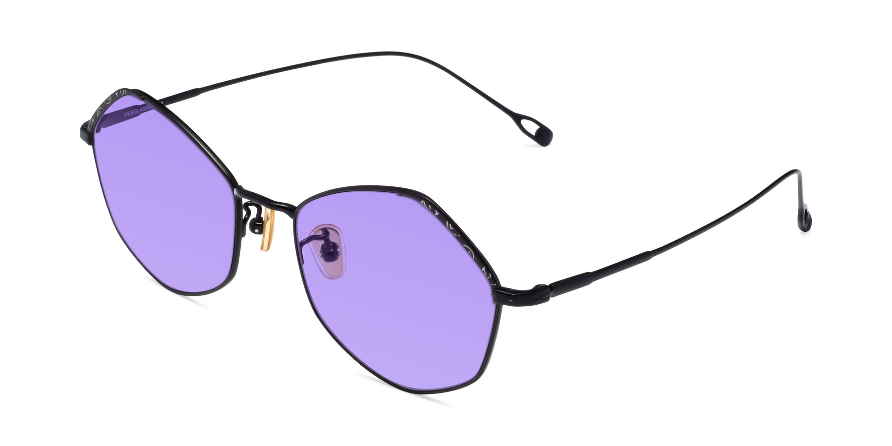 Angle of Phoenix in Black with Medium Purple Tinted Lenses