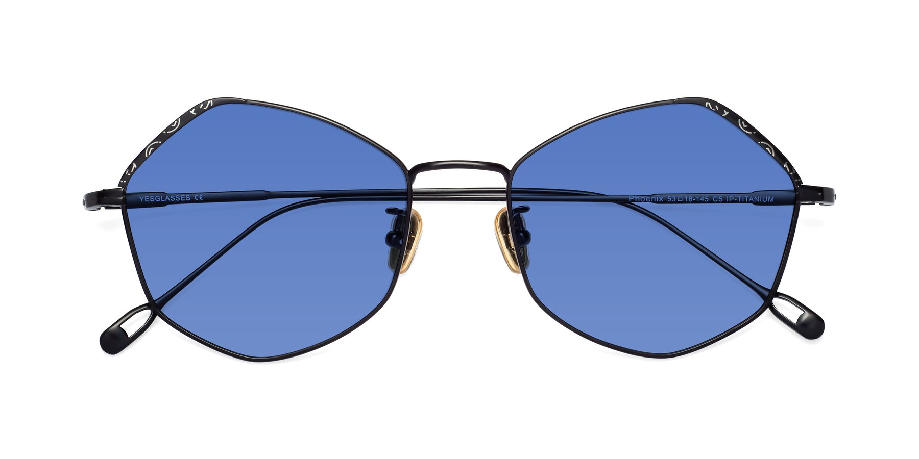 Folded Front of Phoenix in Black with Blue Tinted Lenses