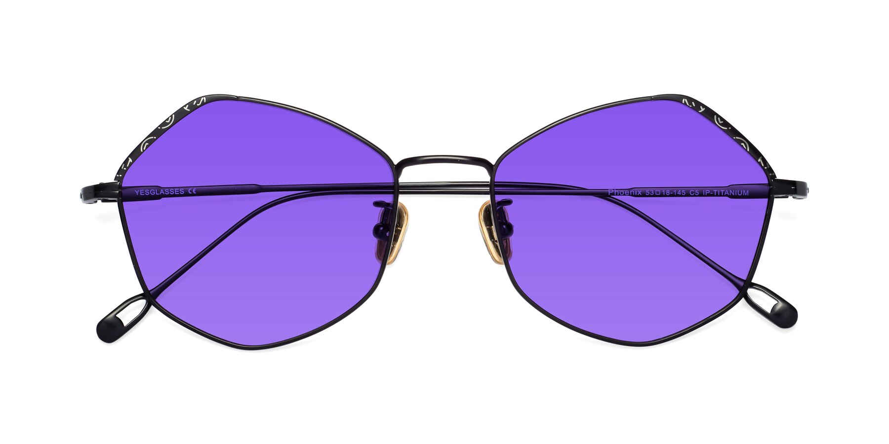 Folded Front of Phoenix in Black with Purple Tinted Lenses
