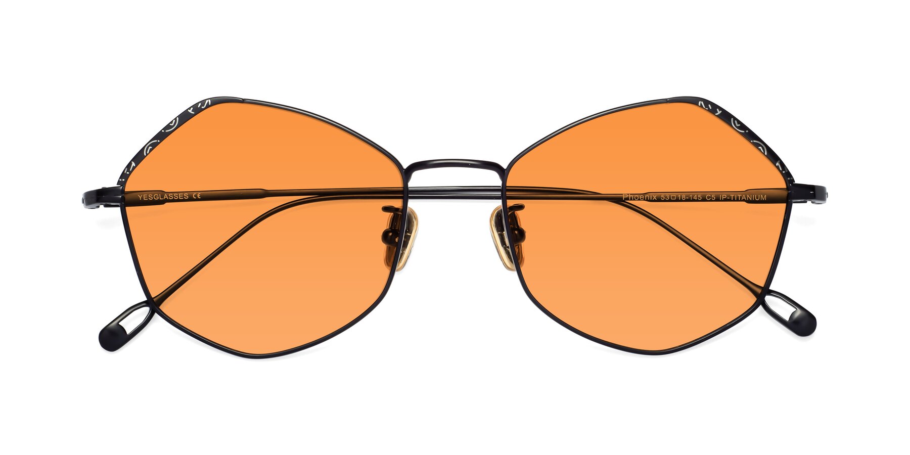Folded Front of Phoenix in Black with Orange Tinted Lenses