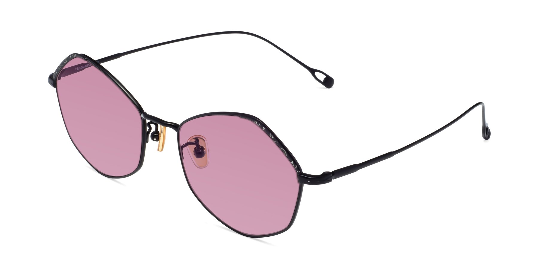 Angle of Phoenix in Black with Medium Wine Tinted Lenses