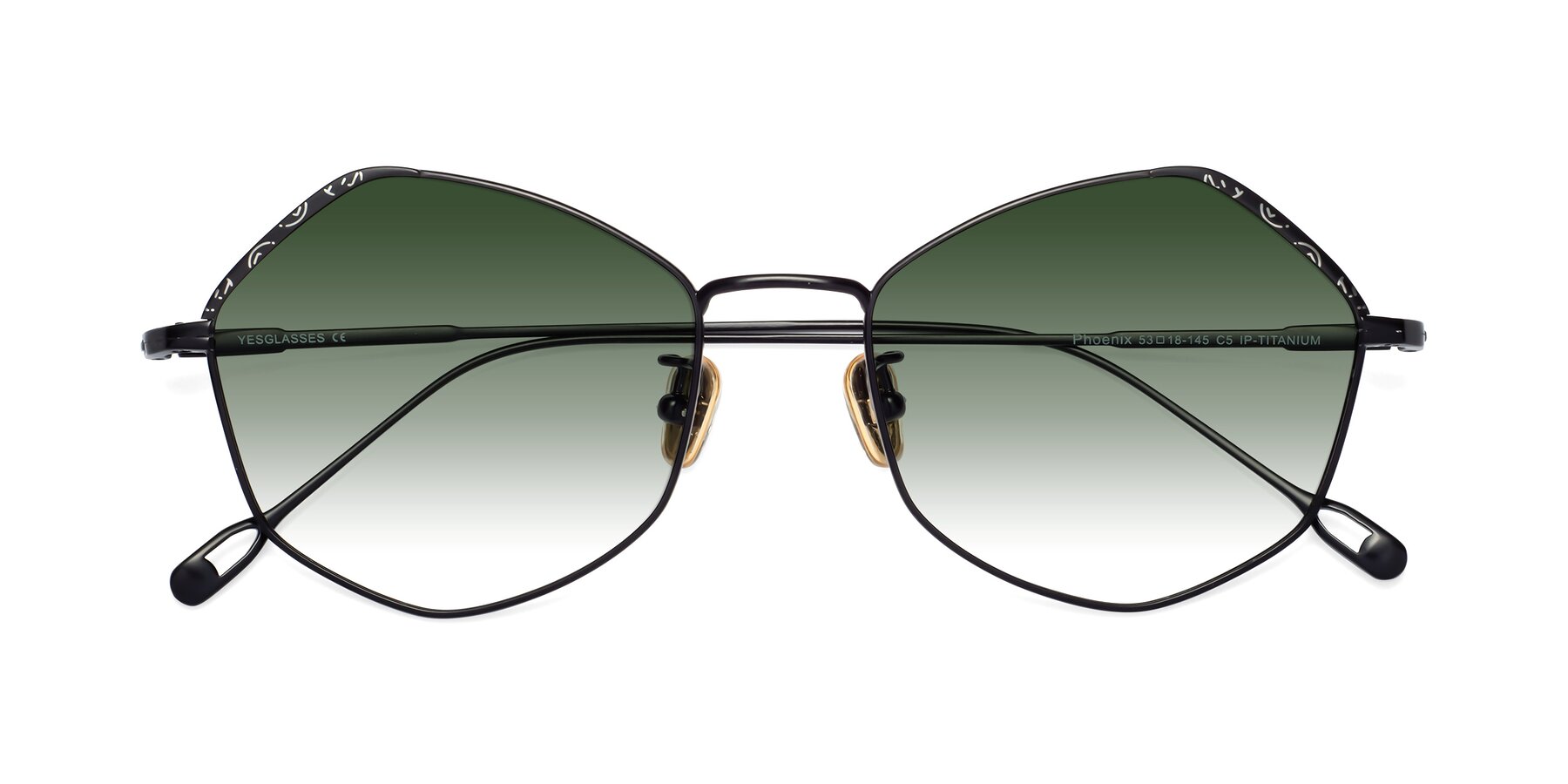 Folded Front of Phoenix in Black with Green Gradient Lenses