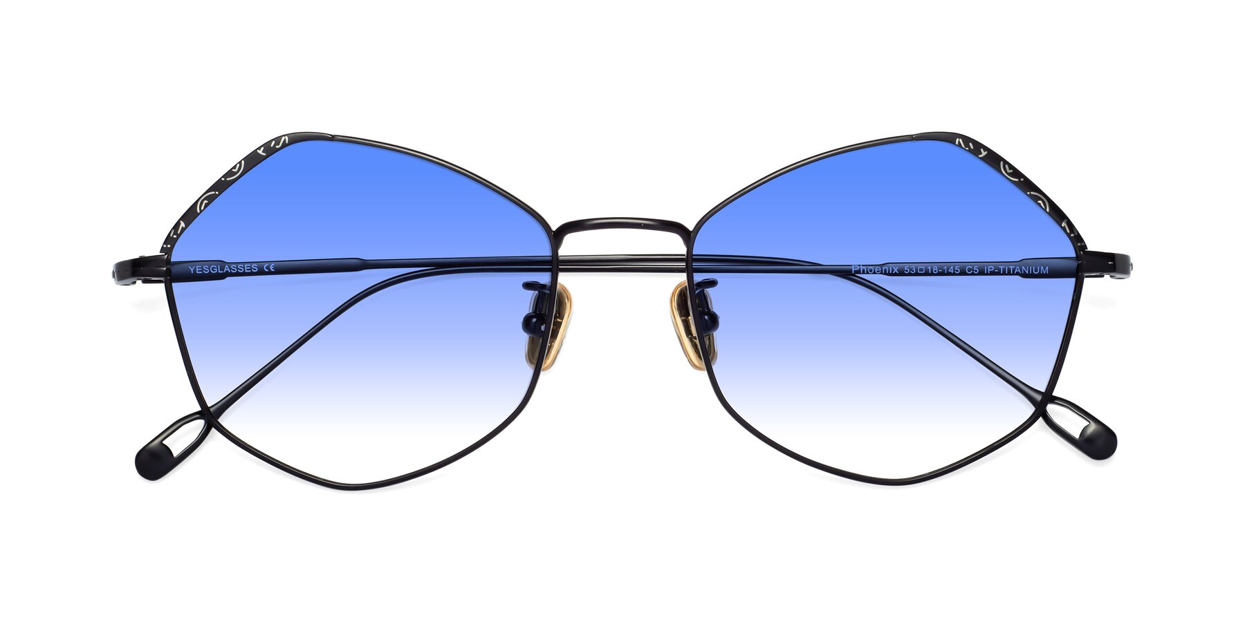 Folded Front of Phoenix in Black with Blue Gradient Lenses