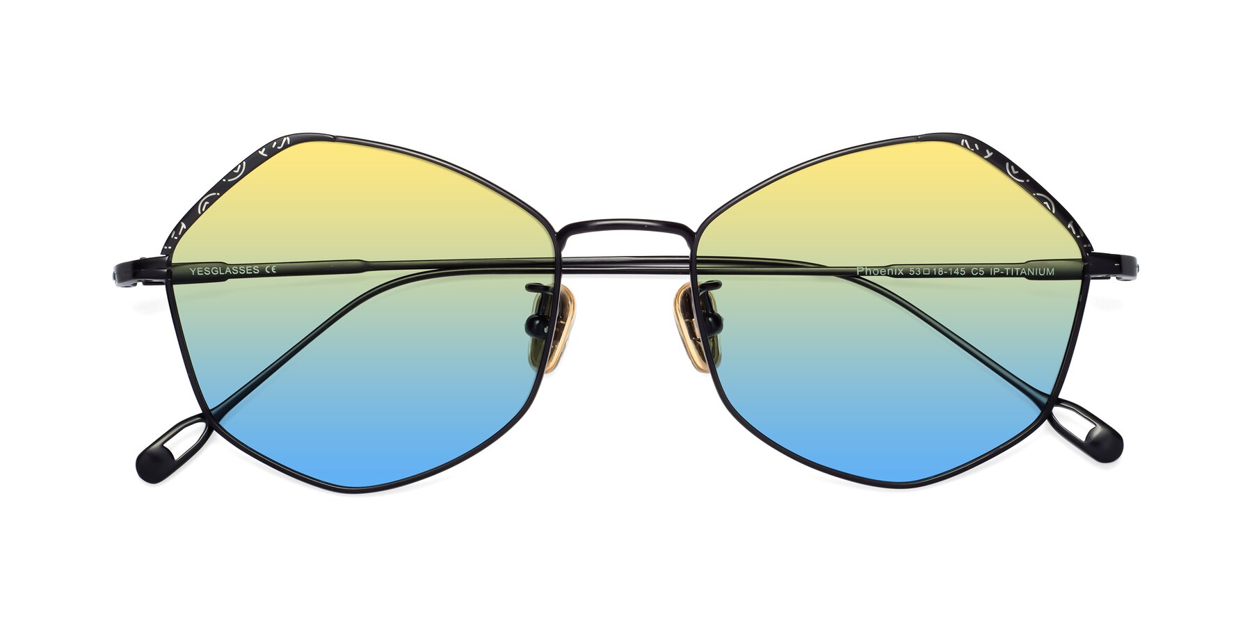 Folded Front of Phoenix in Black with Yellow / Blue Gradient Lenses