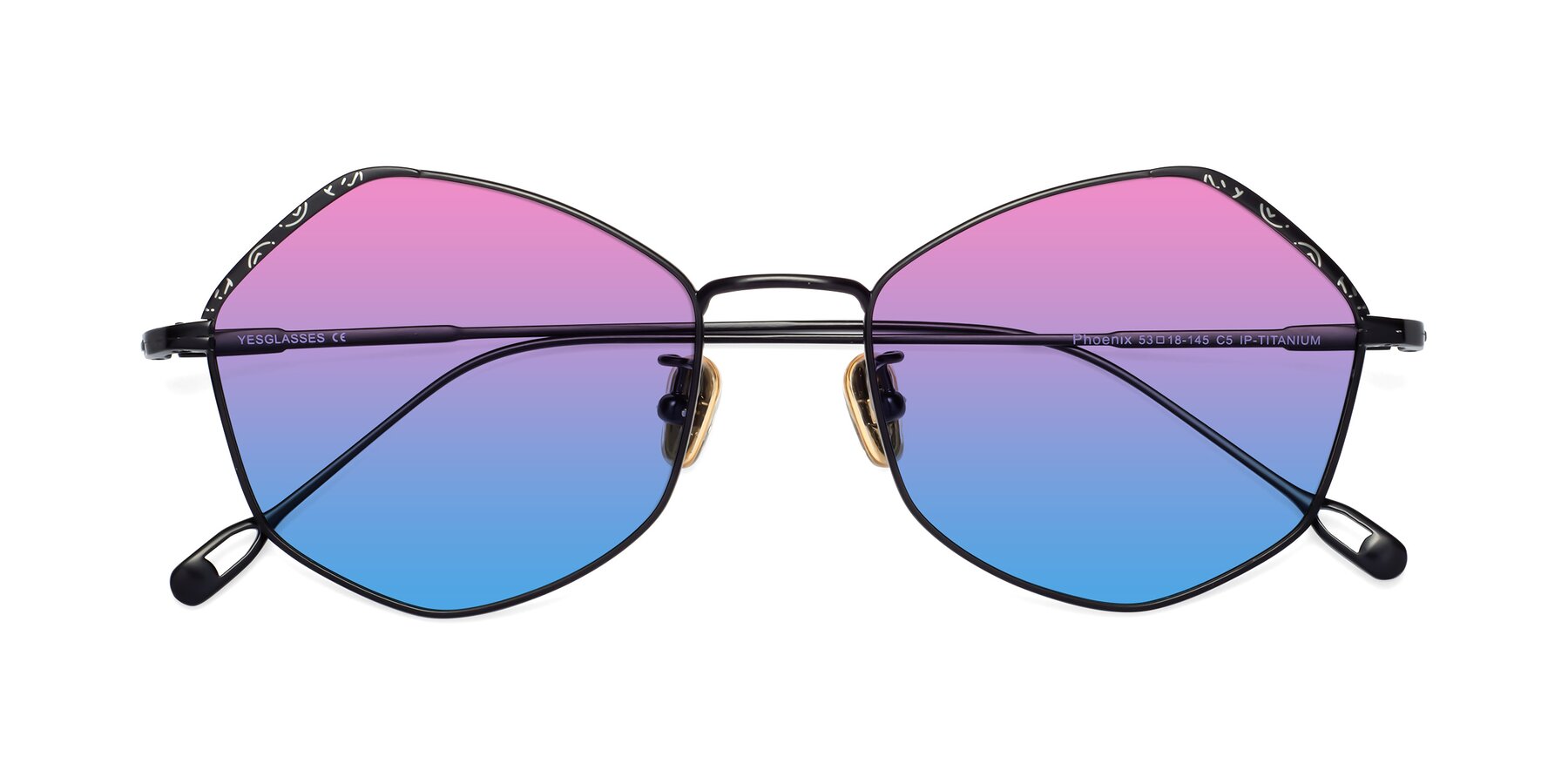 Folded Front of Phoenix in Black with Pink / Blue Gradient Lenses