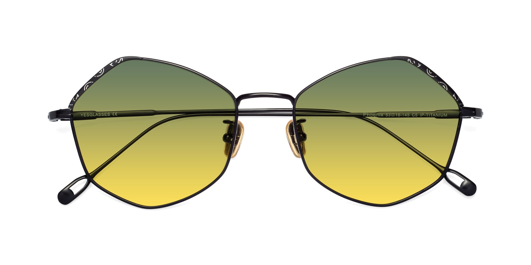 Folded Front of Phoenix in Black with Green / Yellow Gradient Lenses
