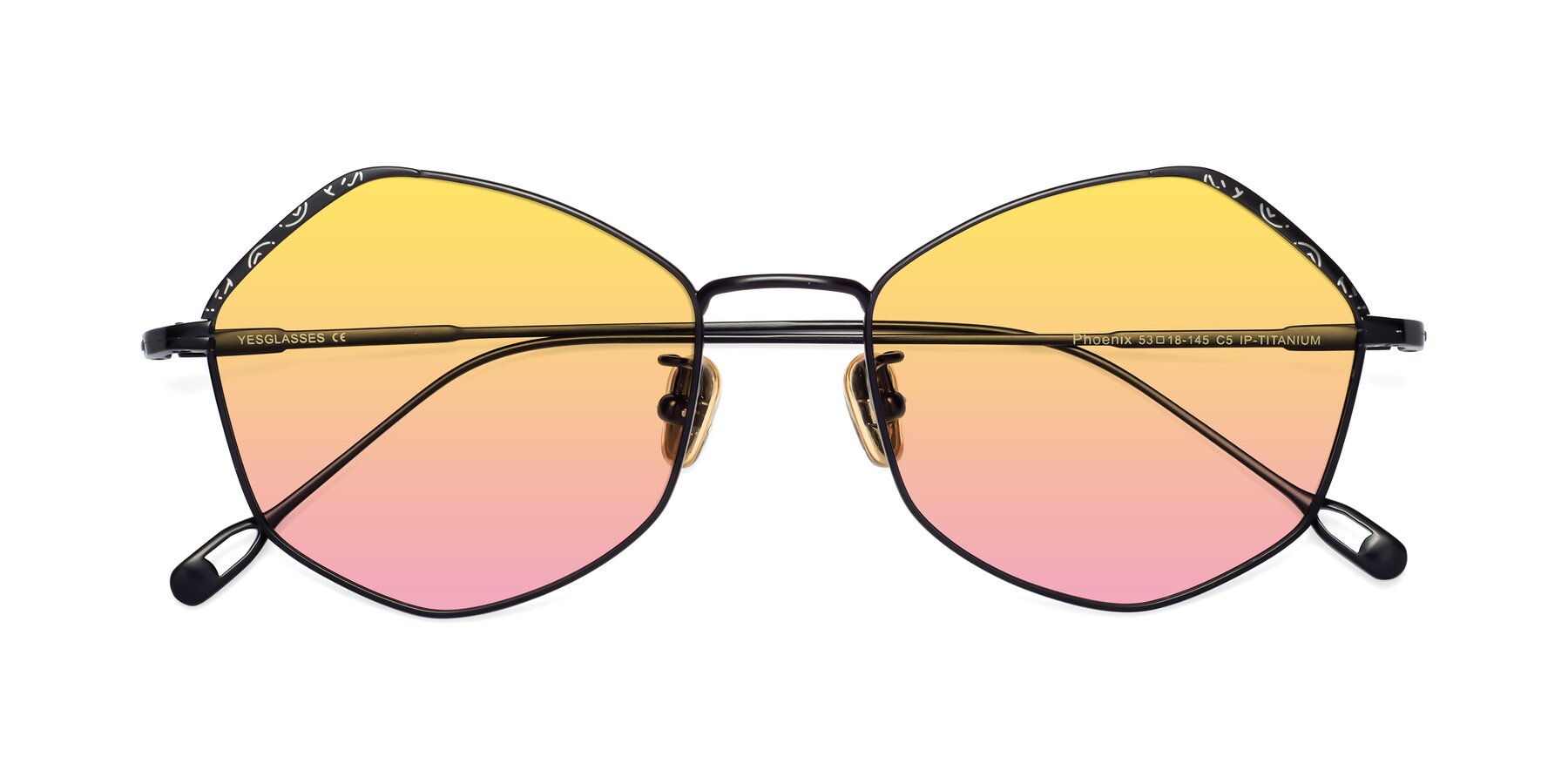 Folded Front of Phoenix in Black with Yellow / Pink Gradient Lenses
