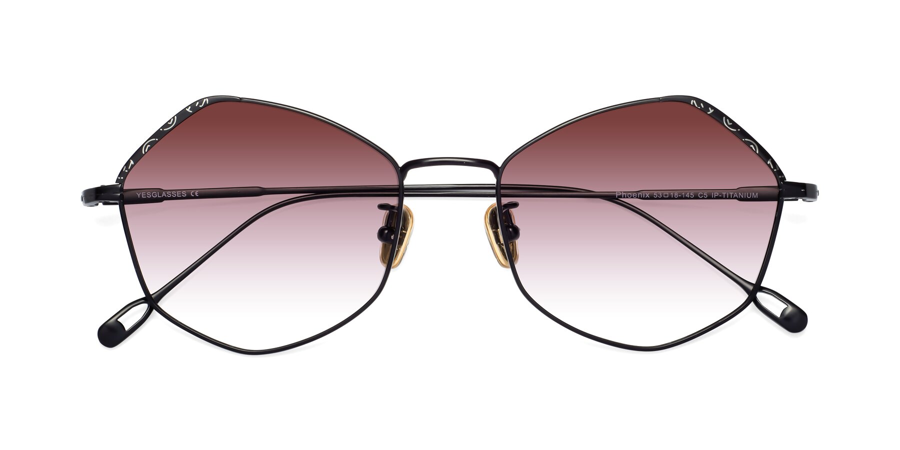 Folded Front of Phoenix in Black with Garnet Gradient Lenses