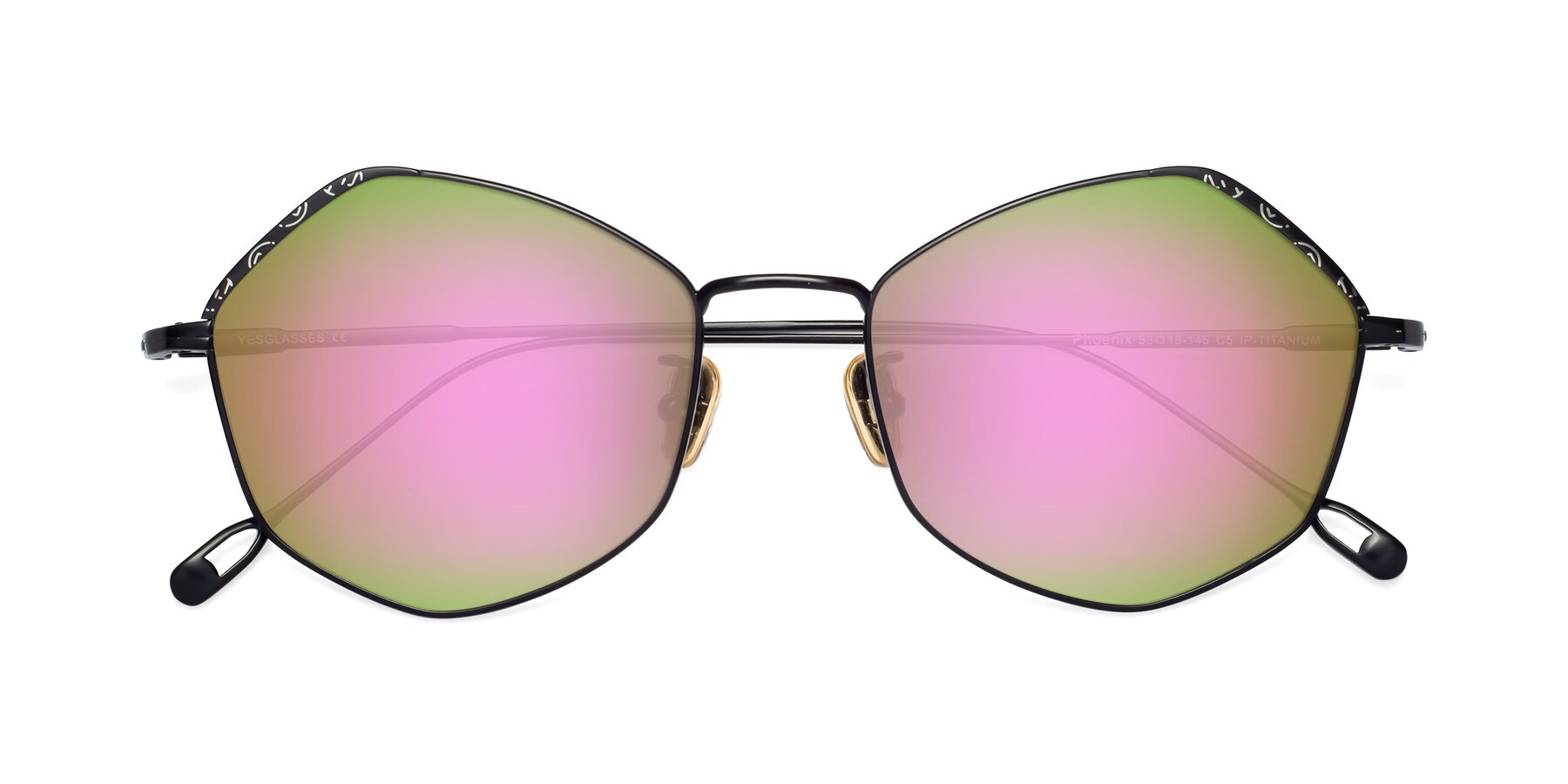 Folded Front of Phoenix in Black with Pink Mirrored Lenses
