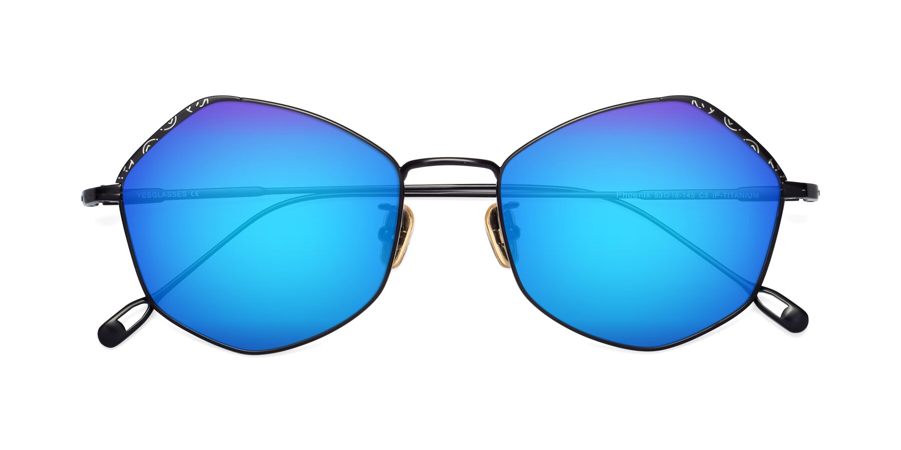 Folded Front of Phoenix in Black with Blue Mirrored Lenses
