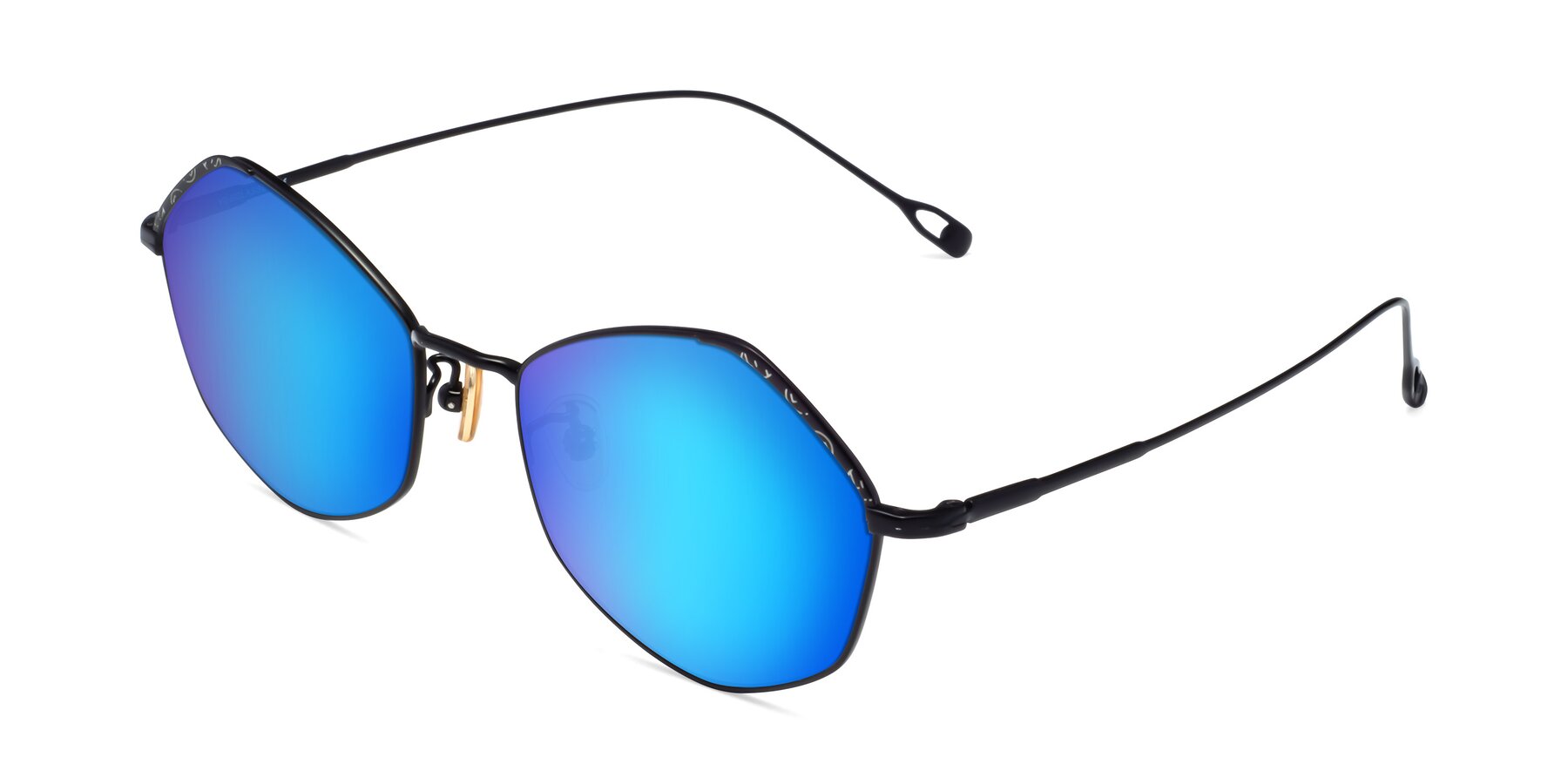 Angle of Phoenix in Black with Blue Mirrored Lenses