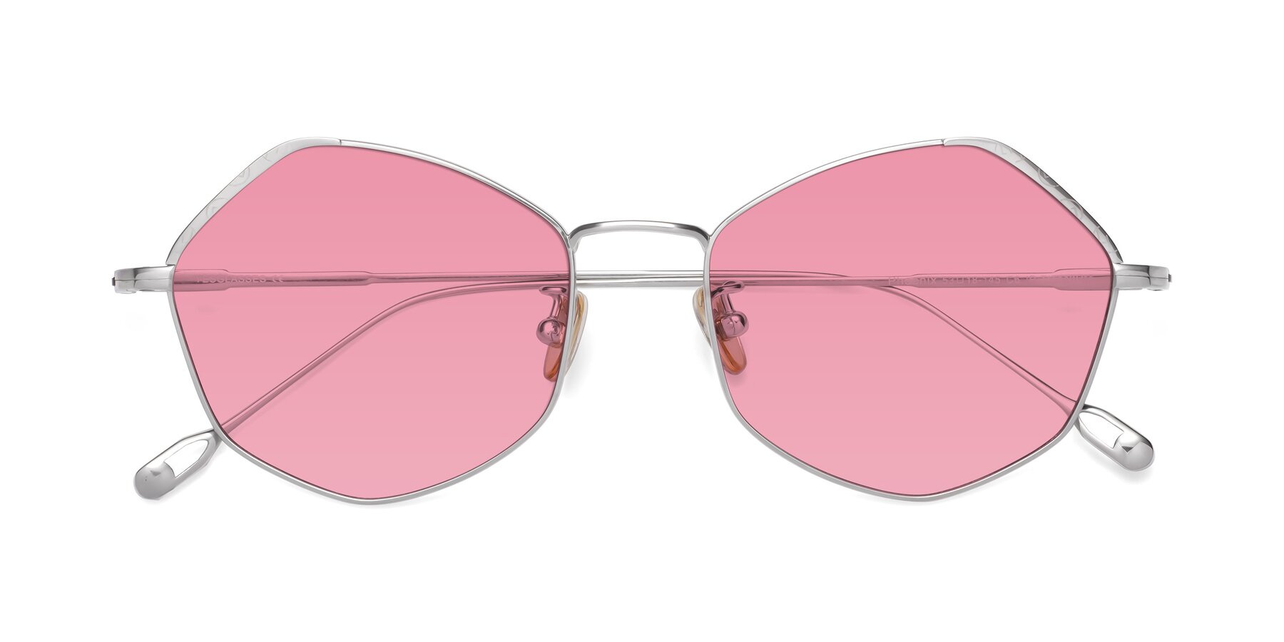 Folded Front of Phoenix in Silver with Pink Tinted Lenses