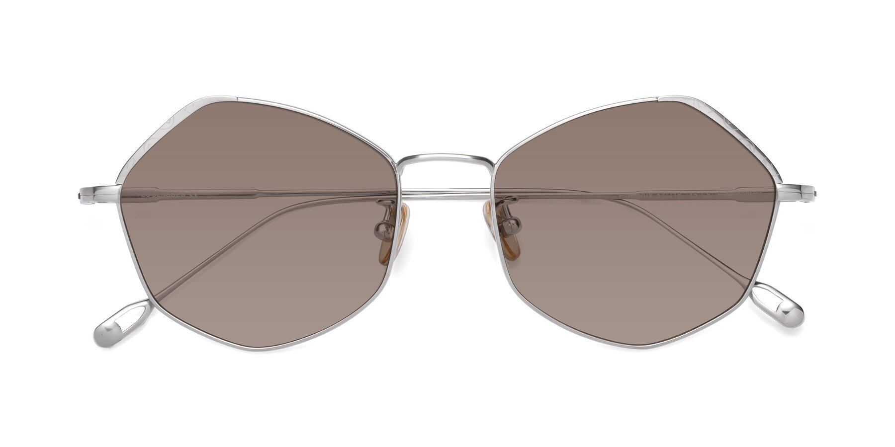 Folded Front of Phoenix in Silver with Medium Brown Tinted Lenses