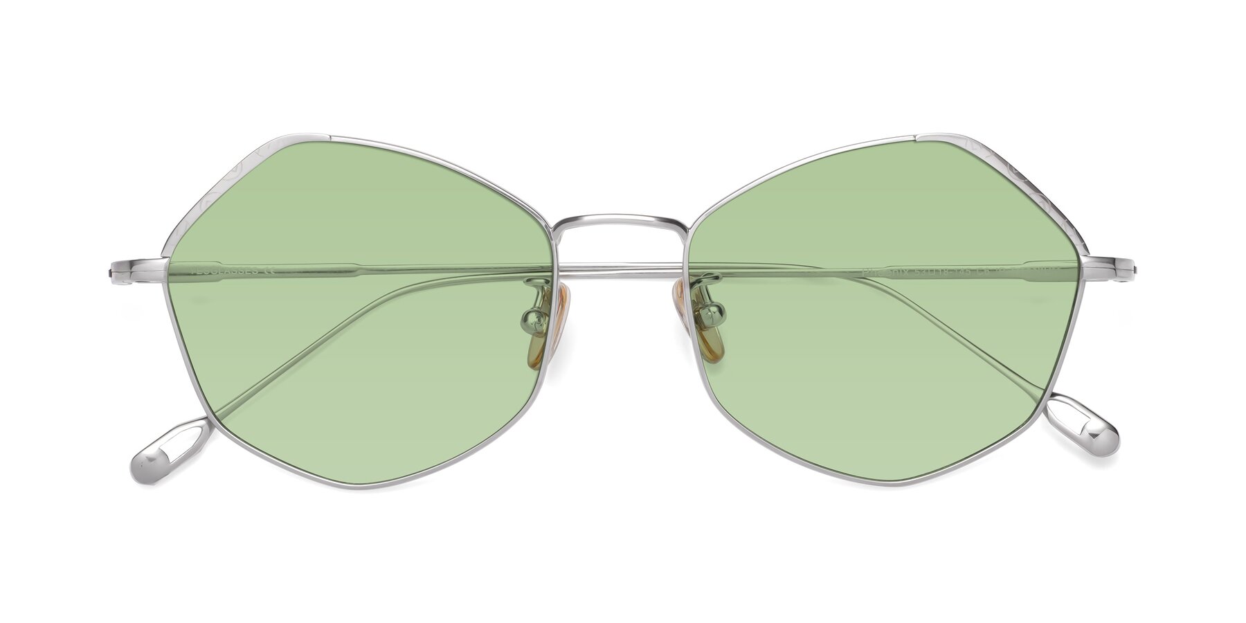 Folded Front of Phoenix in Silver with Medium Green Tinted Lenses