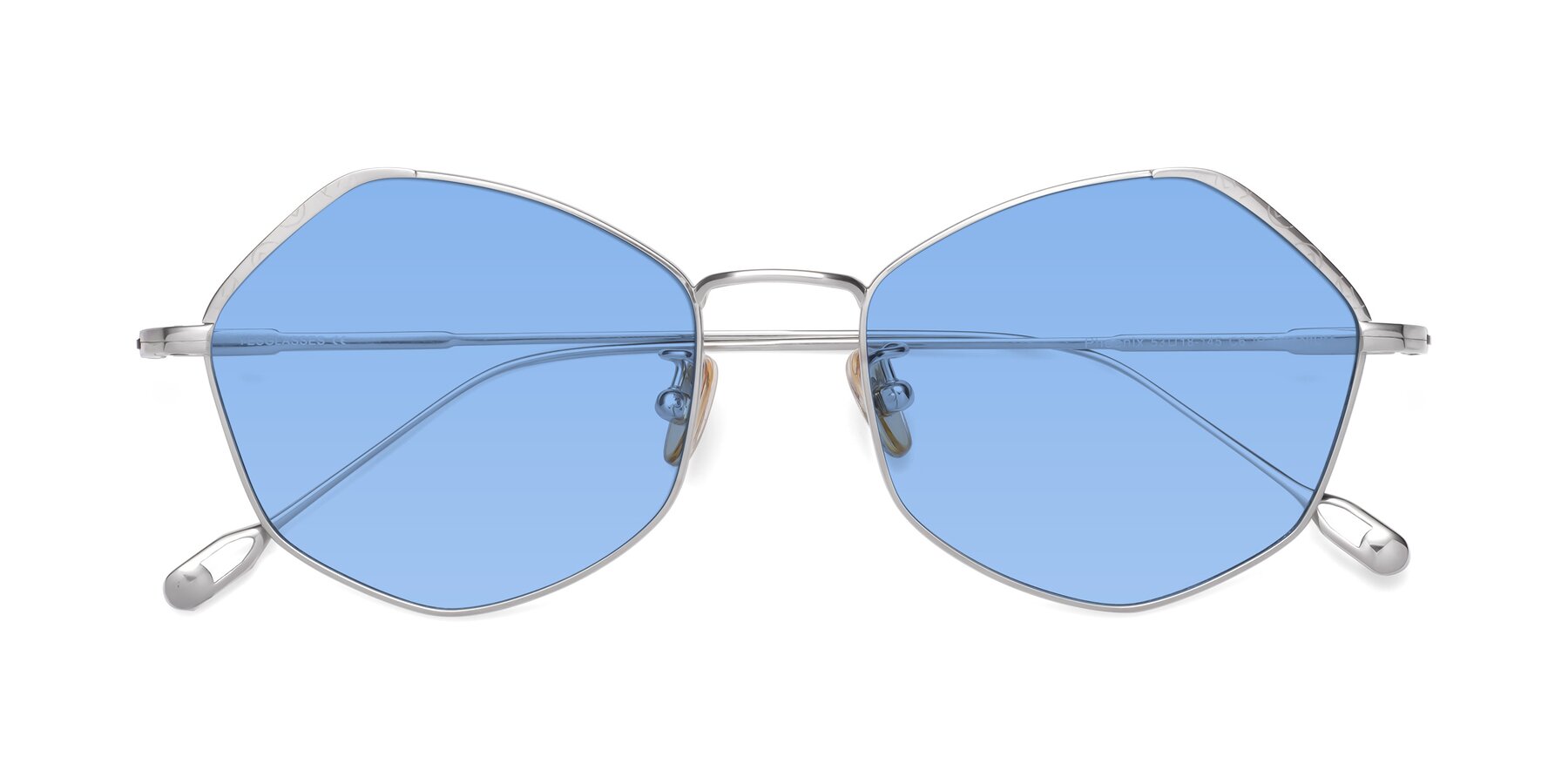 Folded Front of Phoenix in Silver with Medium Blue Tinted Lenses