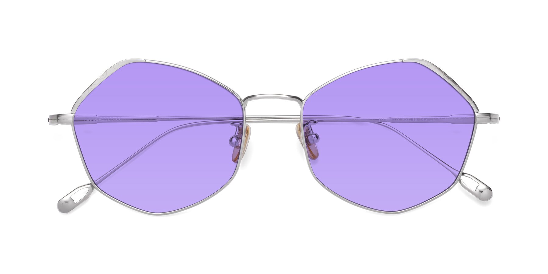 Folded Front of Phoenix in Silver with Medium Purple Tinted Lenses