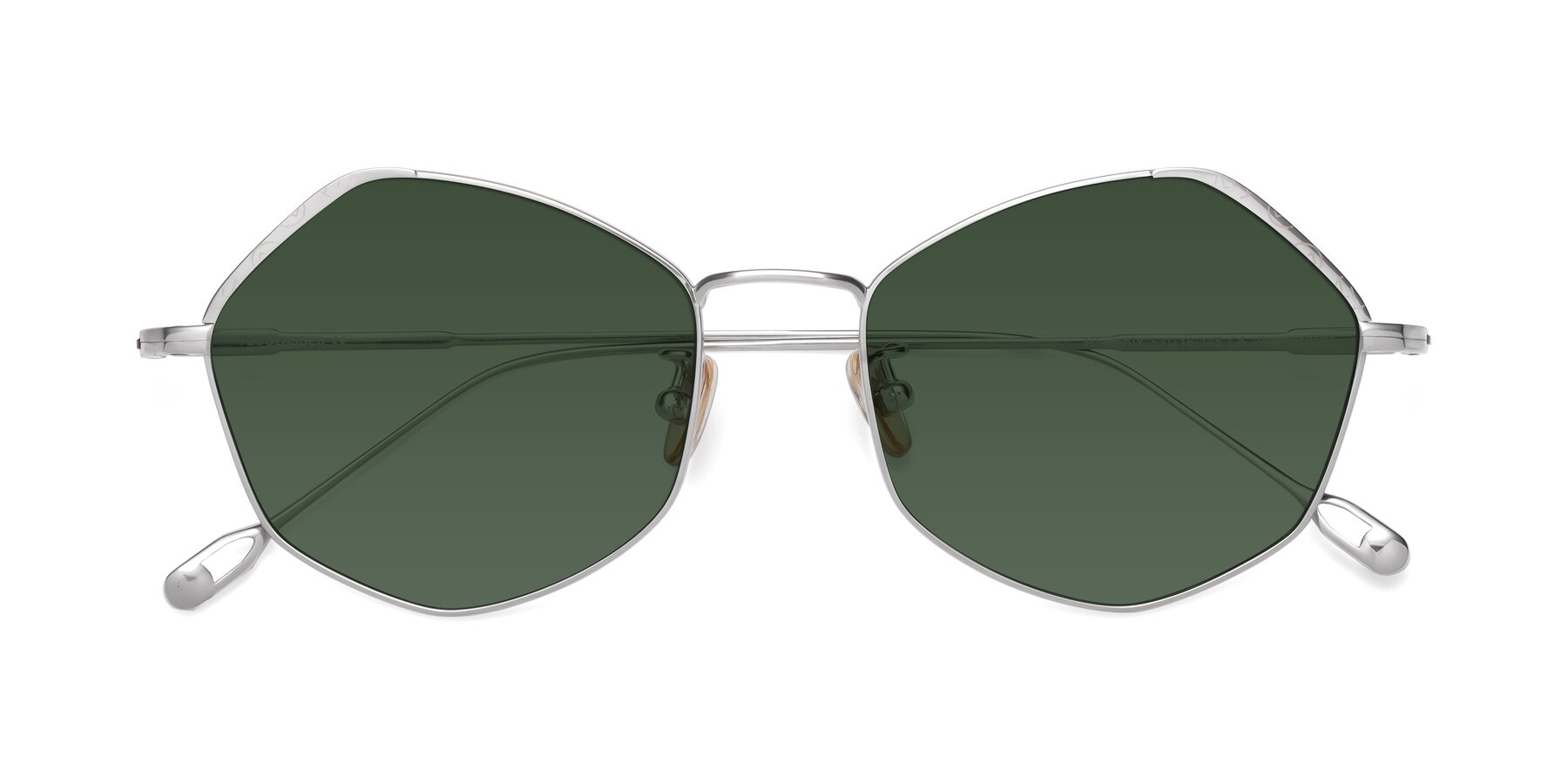 Folded Front of Phoenix in Silver with Green Tinted Lenses