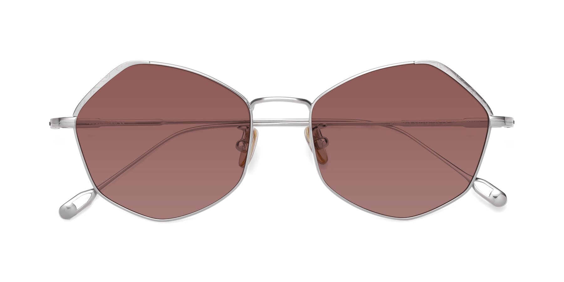 Folded Front of Phoenix in Silver with Garnet Tinted Lenses