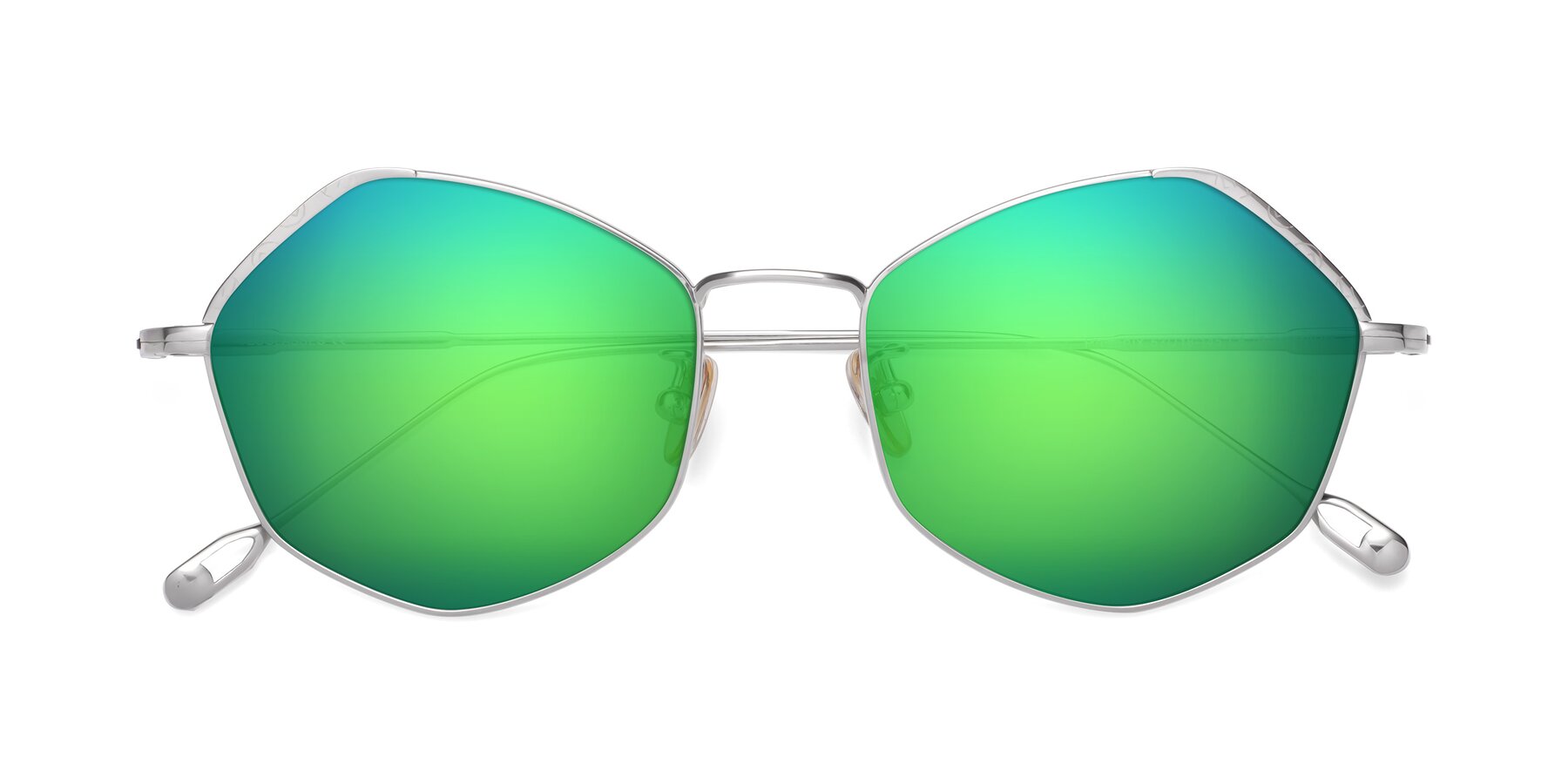 Folded Front of Phoenix in Silver with Green Mirrored Lenses