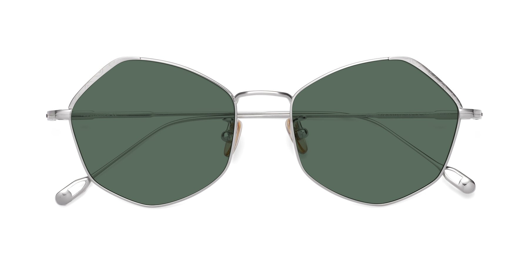 Folded Front of Phoenix in Silver with Green Polarized Lenses