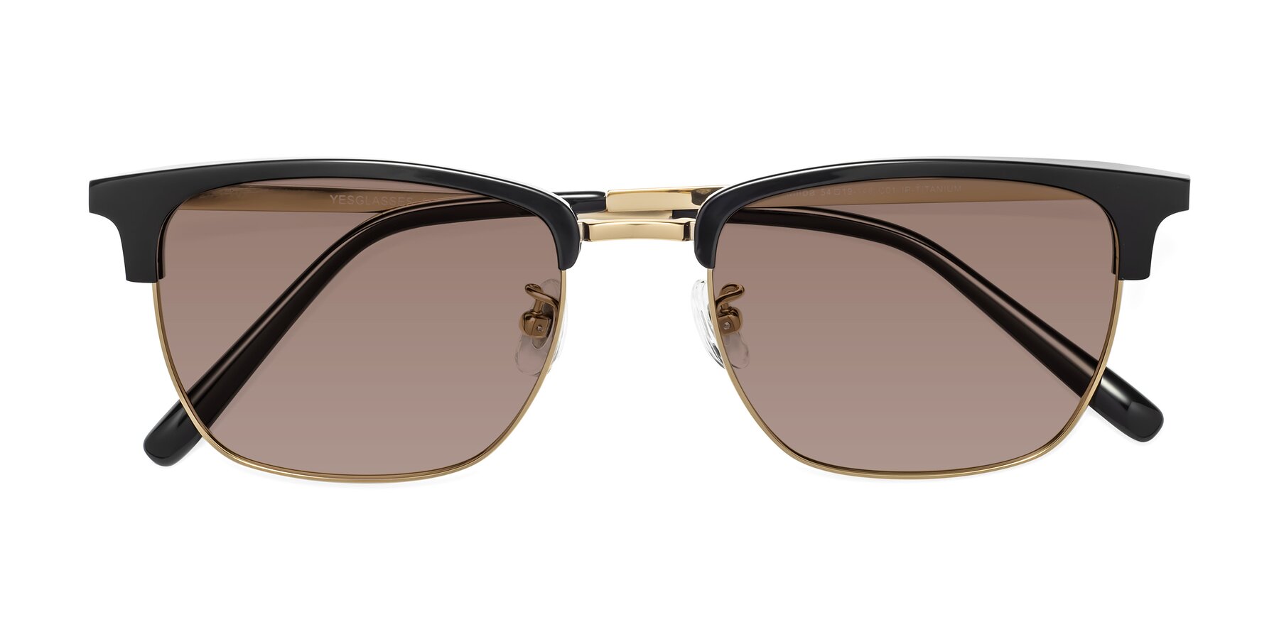 Folded Front of Milpa in Black-Gold with Medium Brown Tinted Lenses