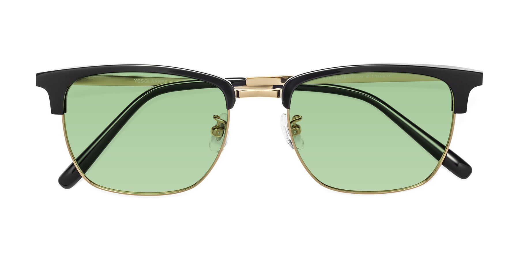 Folded Front of Milpa in Black-Gold with Medium Green Tinted Lenses