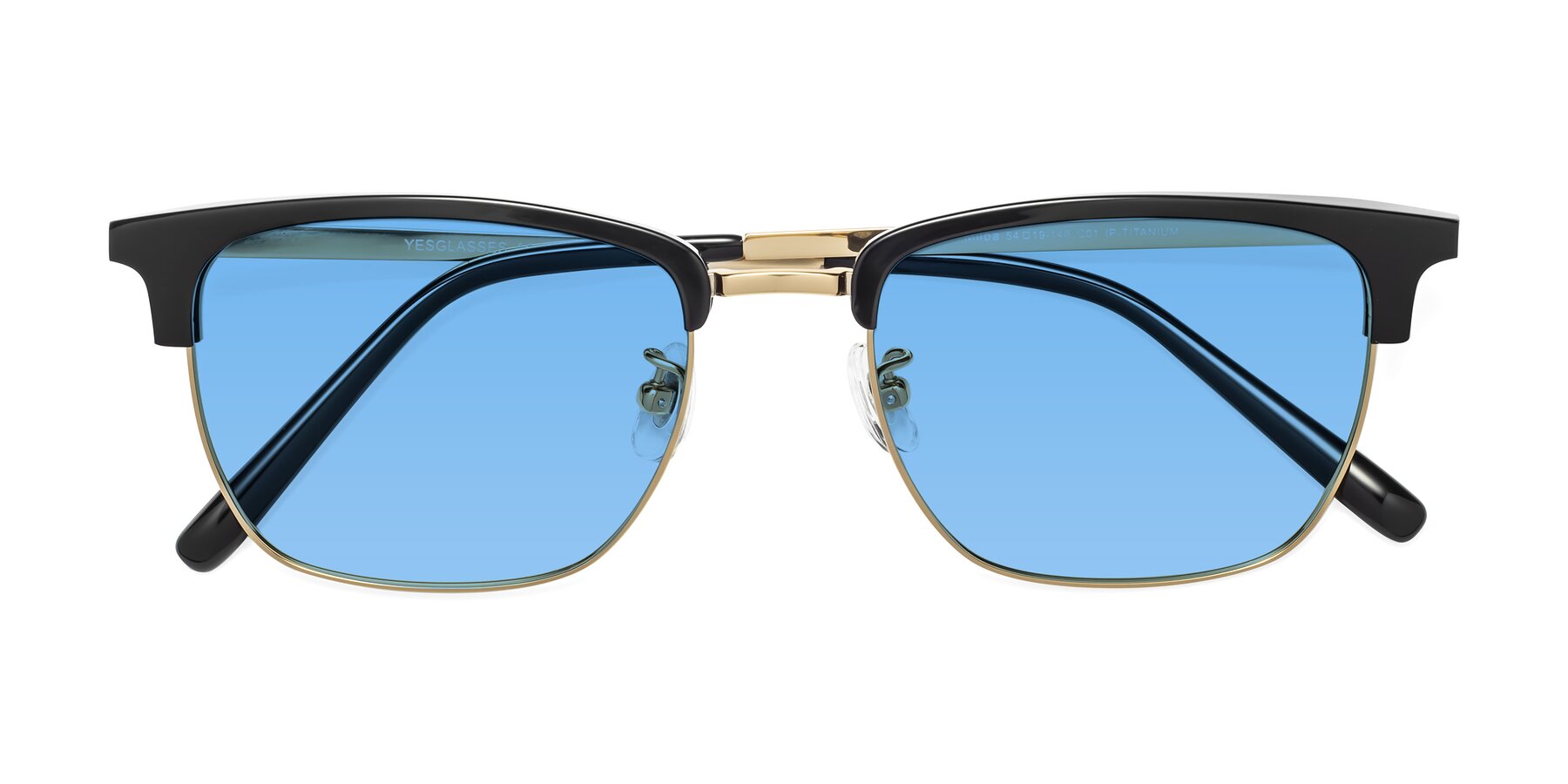 Folded Front of Milpa in Black-Gold with Medium Blue Tinted Lenses