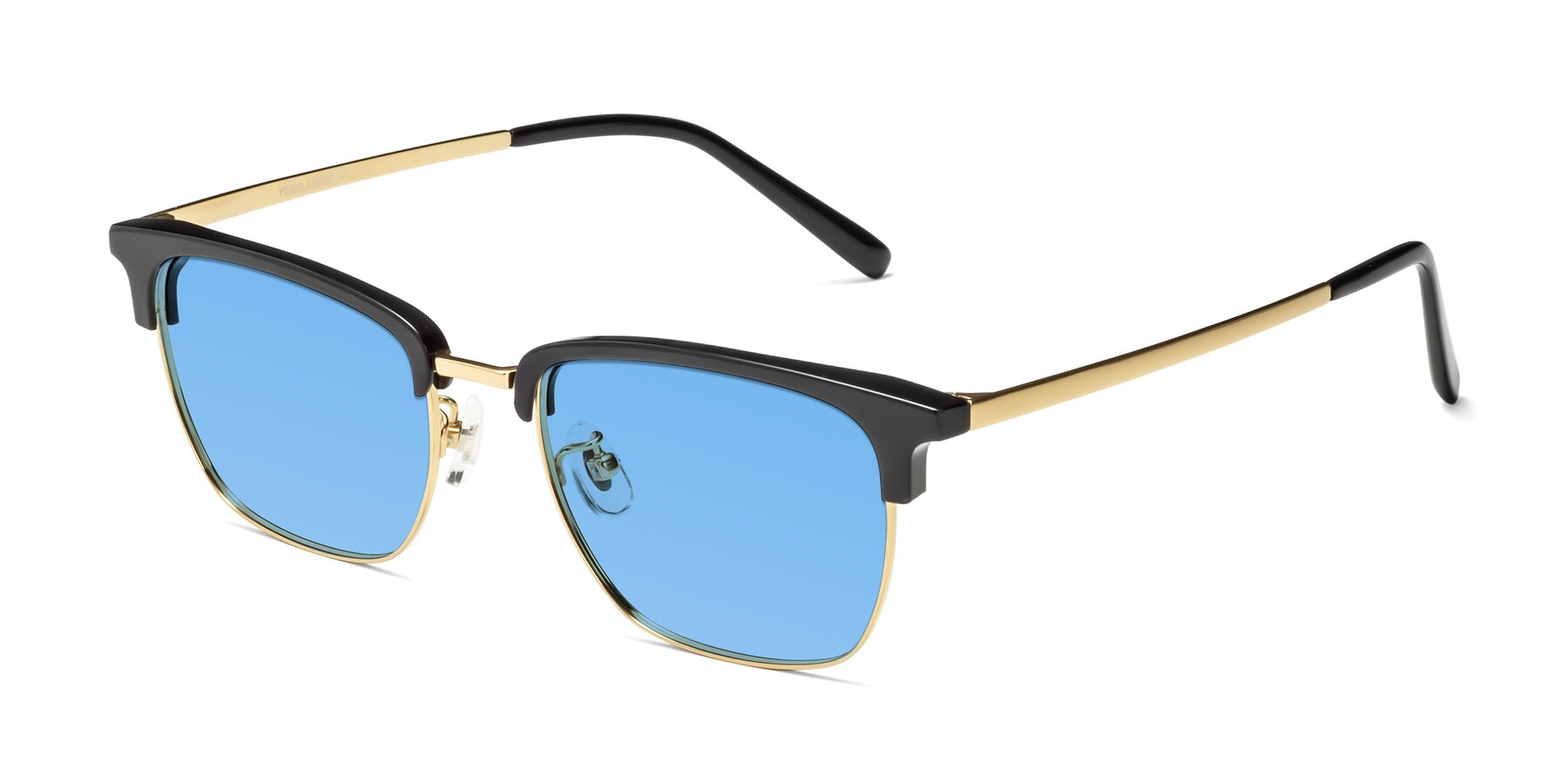 Angle of Milpa in Black-Gold with Medium Blue Tinted Lenses