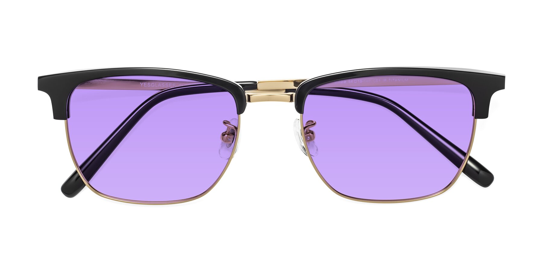 Folded Front of Milpa in Black-Gold with Medium Purple Tinted Lenses