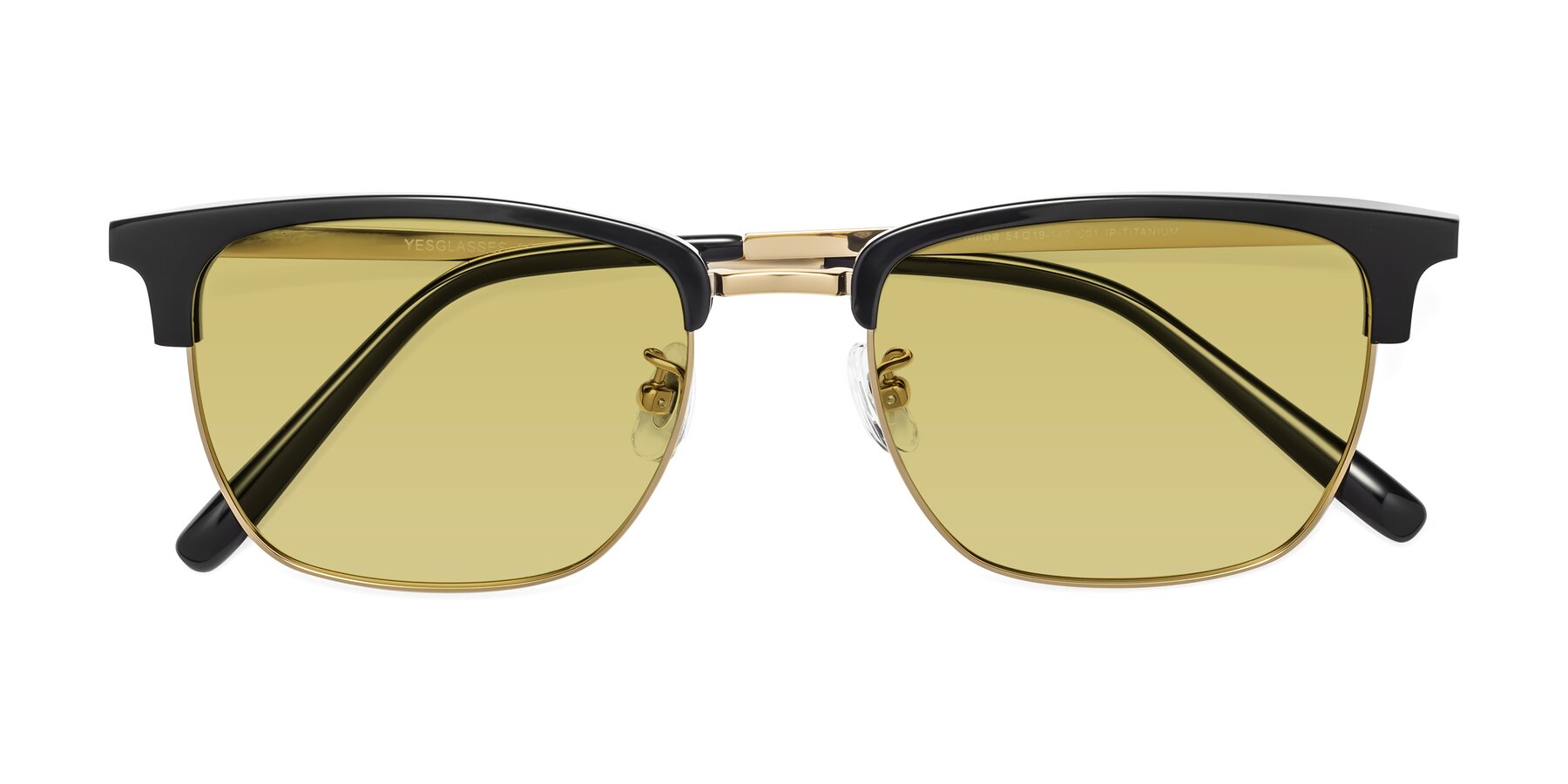 Folded Front of Milpa in Black-Gold with Medium Champagne Tinted Lenses