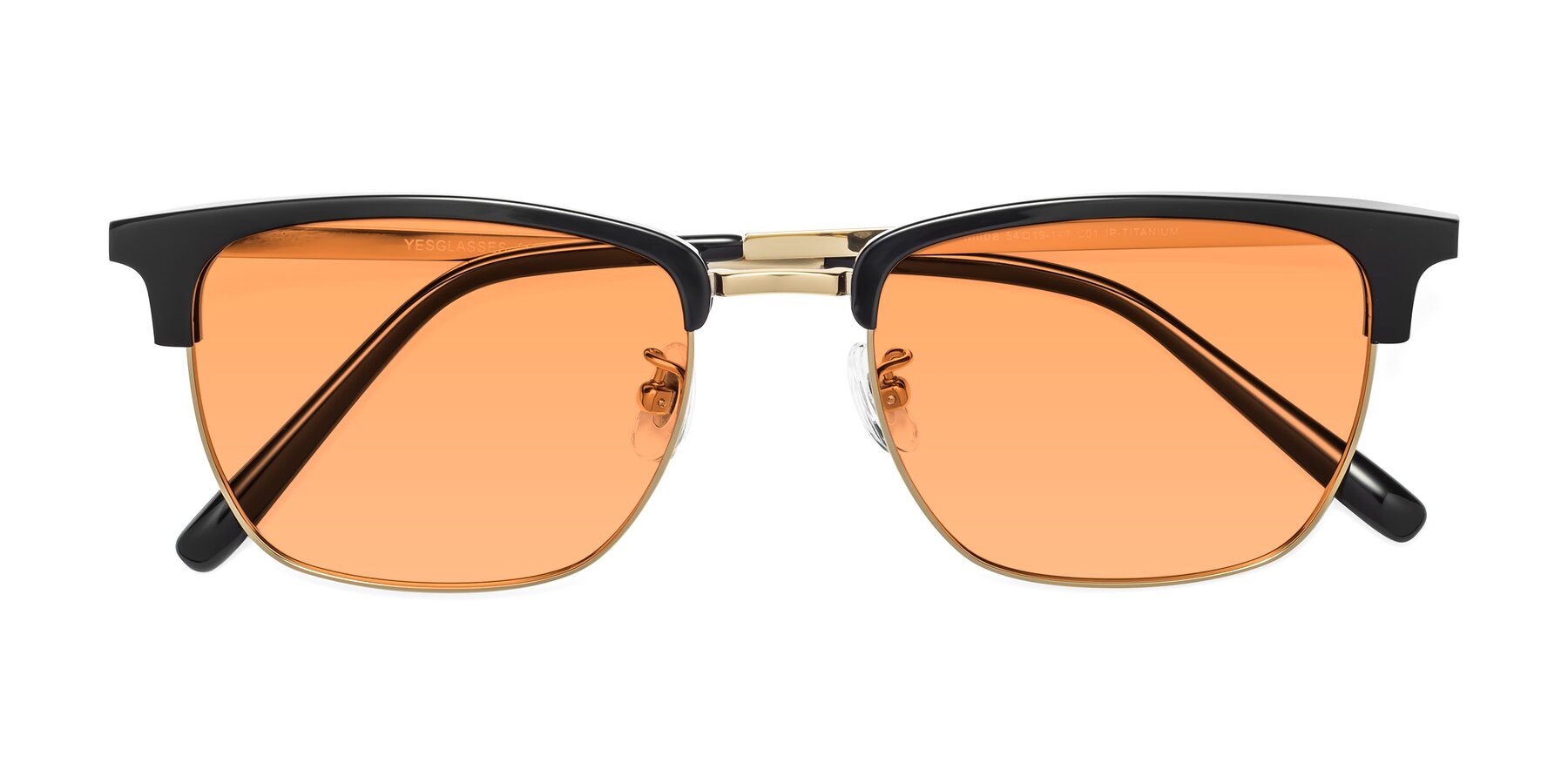 Folded Front of Milpa in Black-Gold with Medium Orange Tinted Lenses