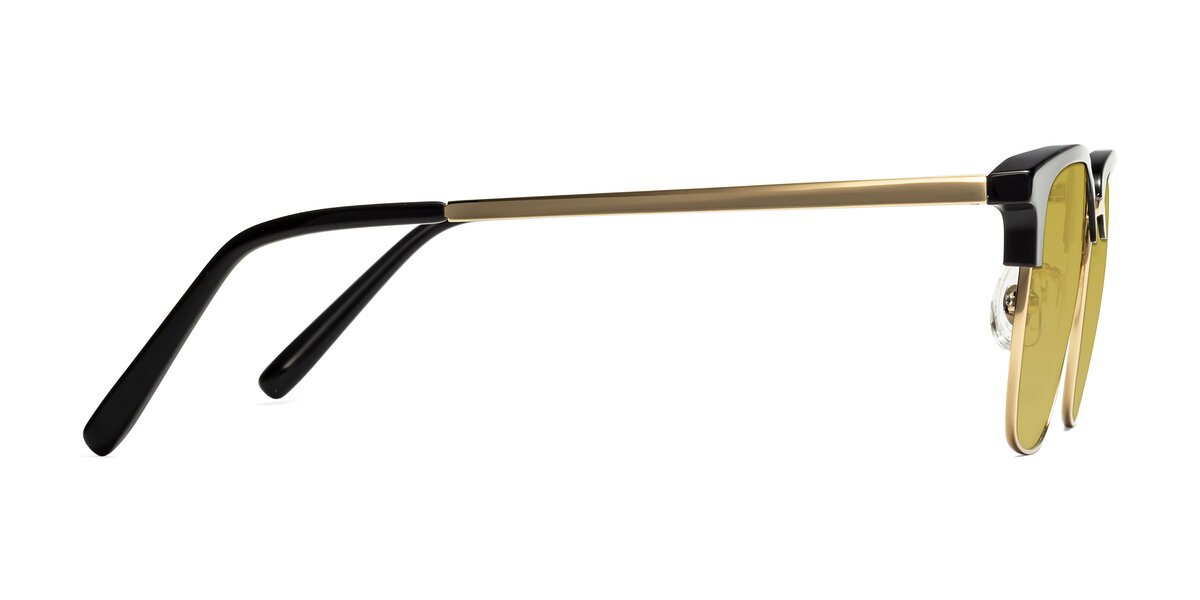 Black-Gold Classic Browline Titanium Tinted Sunglasses with Champagne ...