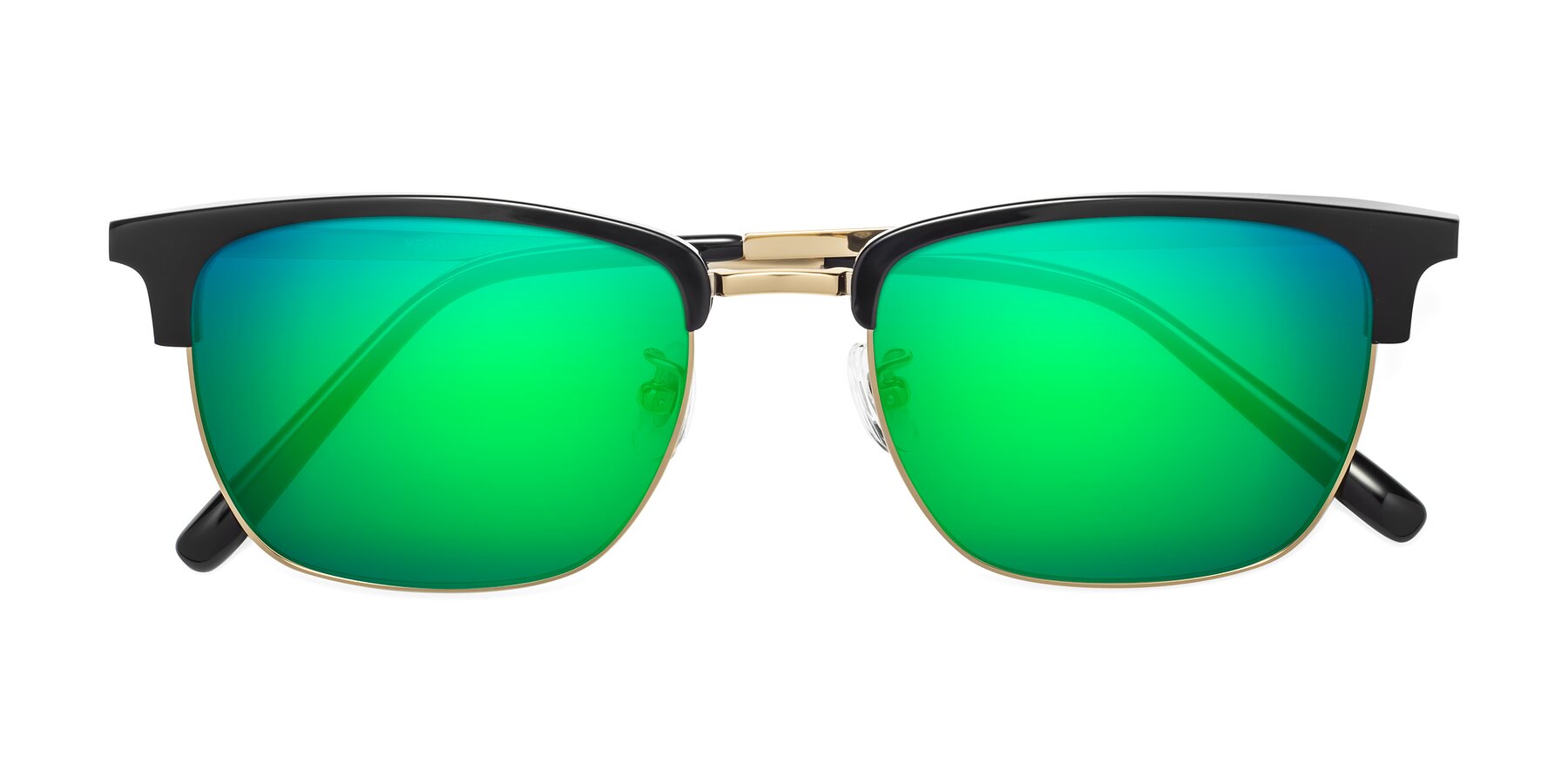 Folded Front of Milpa in Black-Gold with Green Mirrored Lenses